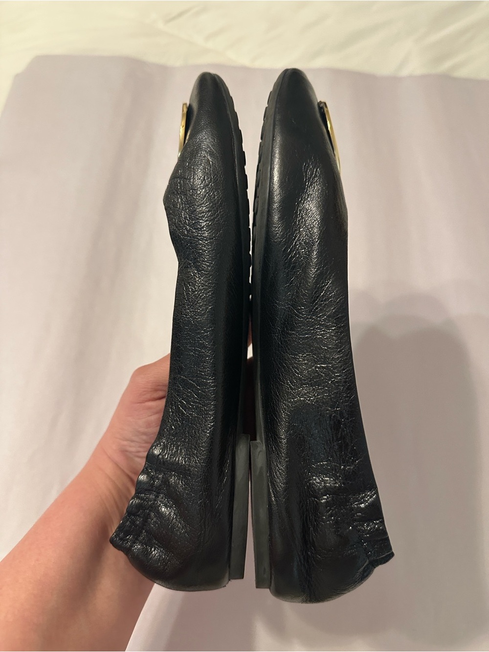 Tory Burch Claire Black Leather Women’s Ballet Flats with Gold Accent - Size 8 - Picture 5 of 11